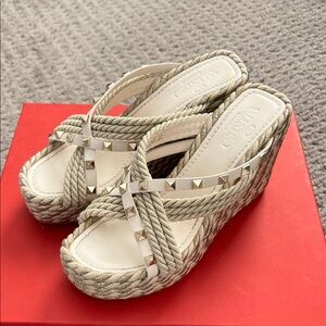 Valentino Cream Studded Rope Wedges